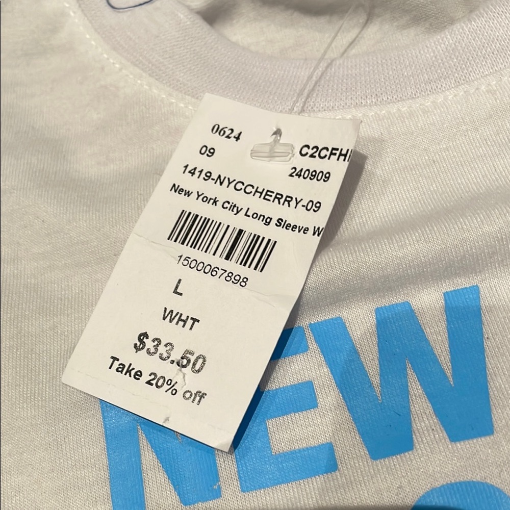White T-Shirt with New York City Print and Cherry Design